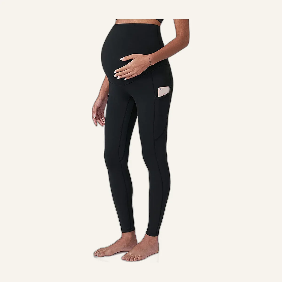 Black over-bump maternity leggings with a side pocket