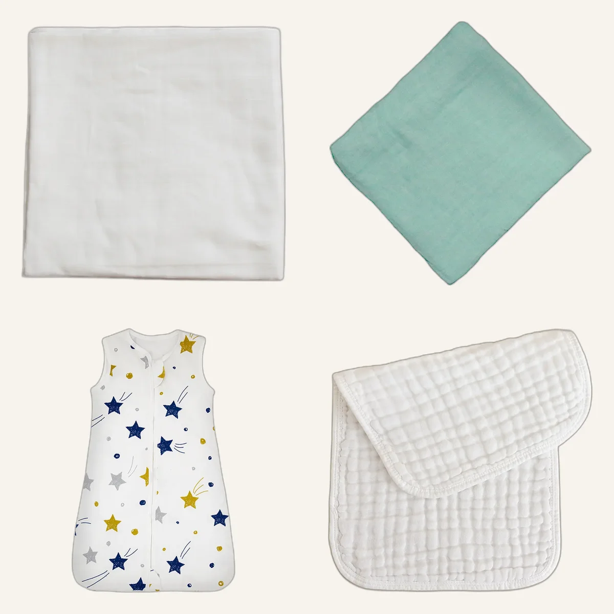Twins pack: two swaddles, two sleep sacks and six muslin cloths